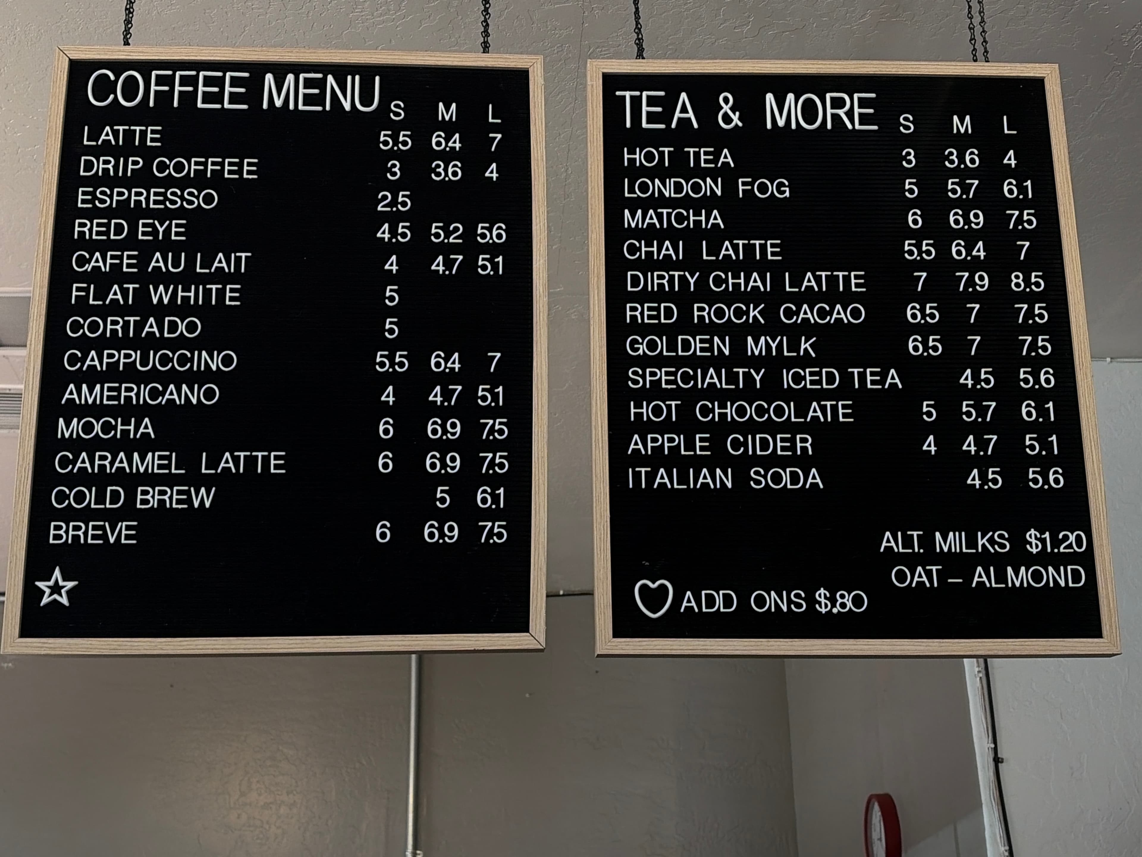 Cuptown Coffee menu board